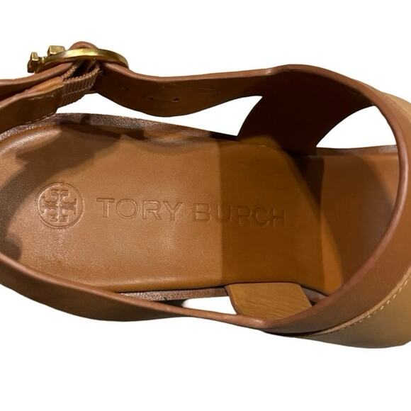 Tory Burch Selby brown Wedge Heels Slip On Size 11 two tone leather sandals - Picture 8 of 10